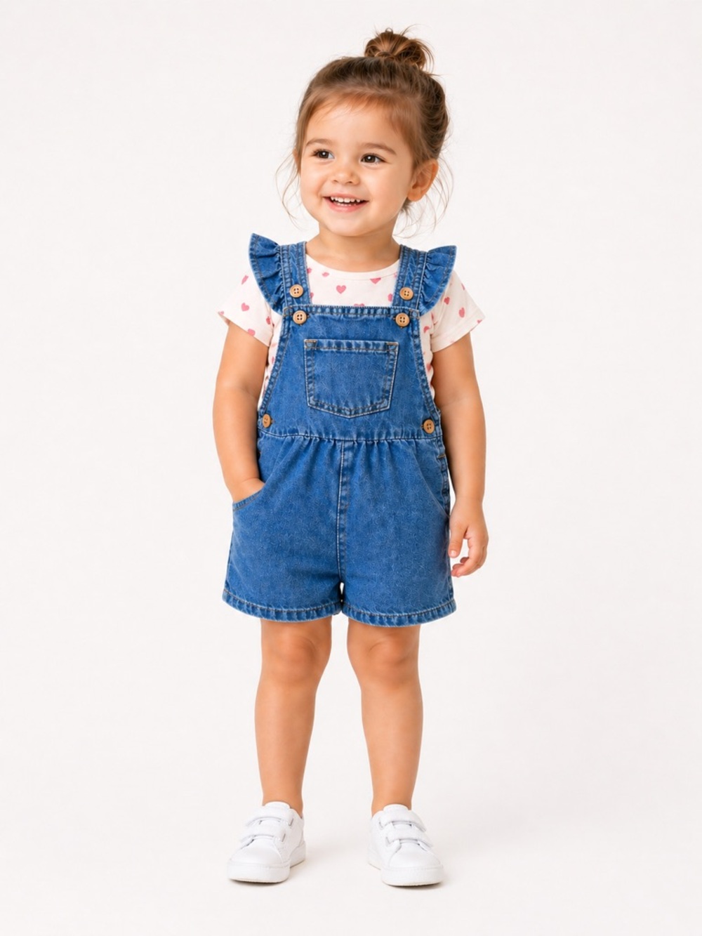 H&M Soft Blue Denim Look Ruffle-Strap Short Overalls - Cute Summer Overalls